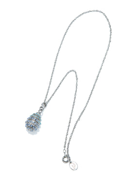 Silver Egg with blue crystals Pendant Necklace