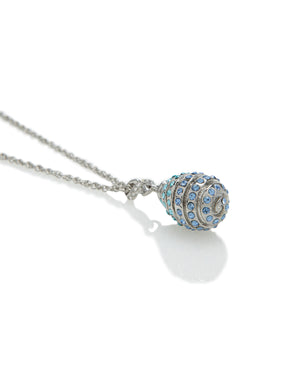 Silver Egg with blue crystals Pendant Necklace