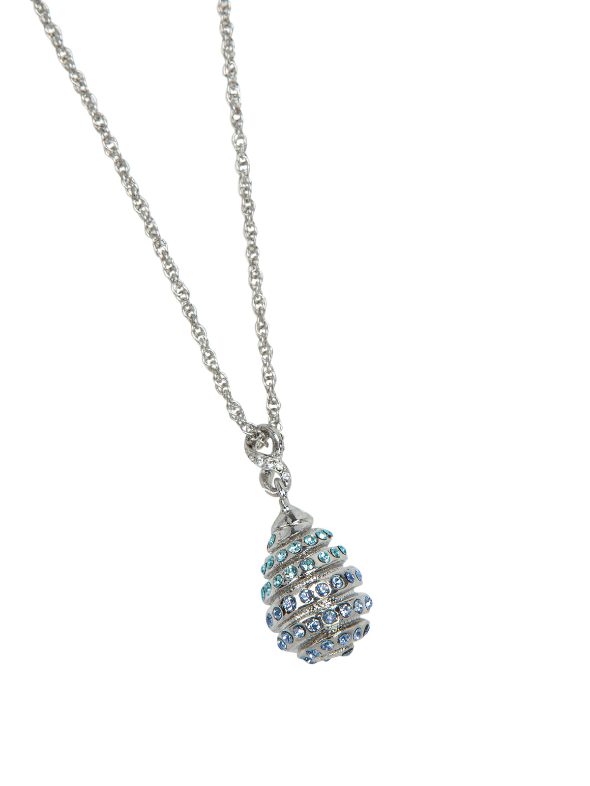 Silver Egg with blue crystals Pendant Necklace