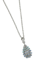 Silver Egg with blue crystals Pendant Necklace