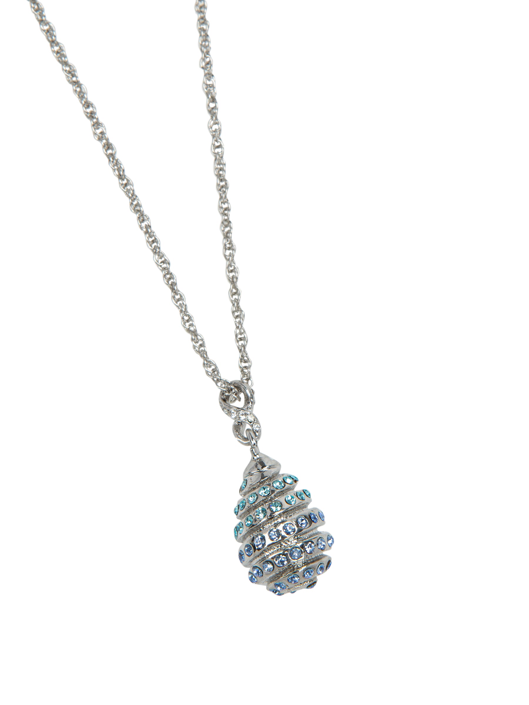 Silver Egg with blue crystals Pendant Necklace
