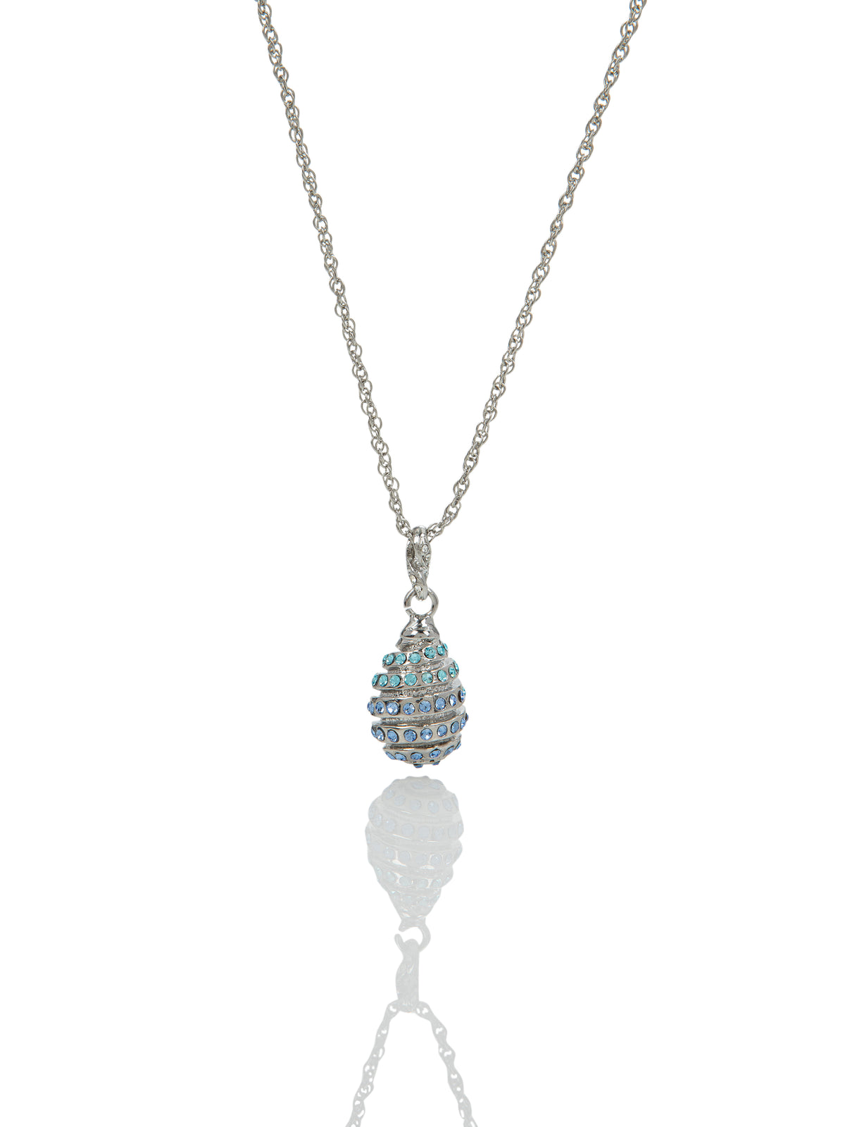 Silver Egg with blue crystals Pendant Necklace