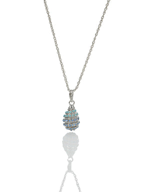 Silver Egg with blue crystals Pendant Necklace