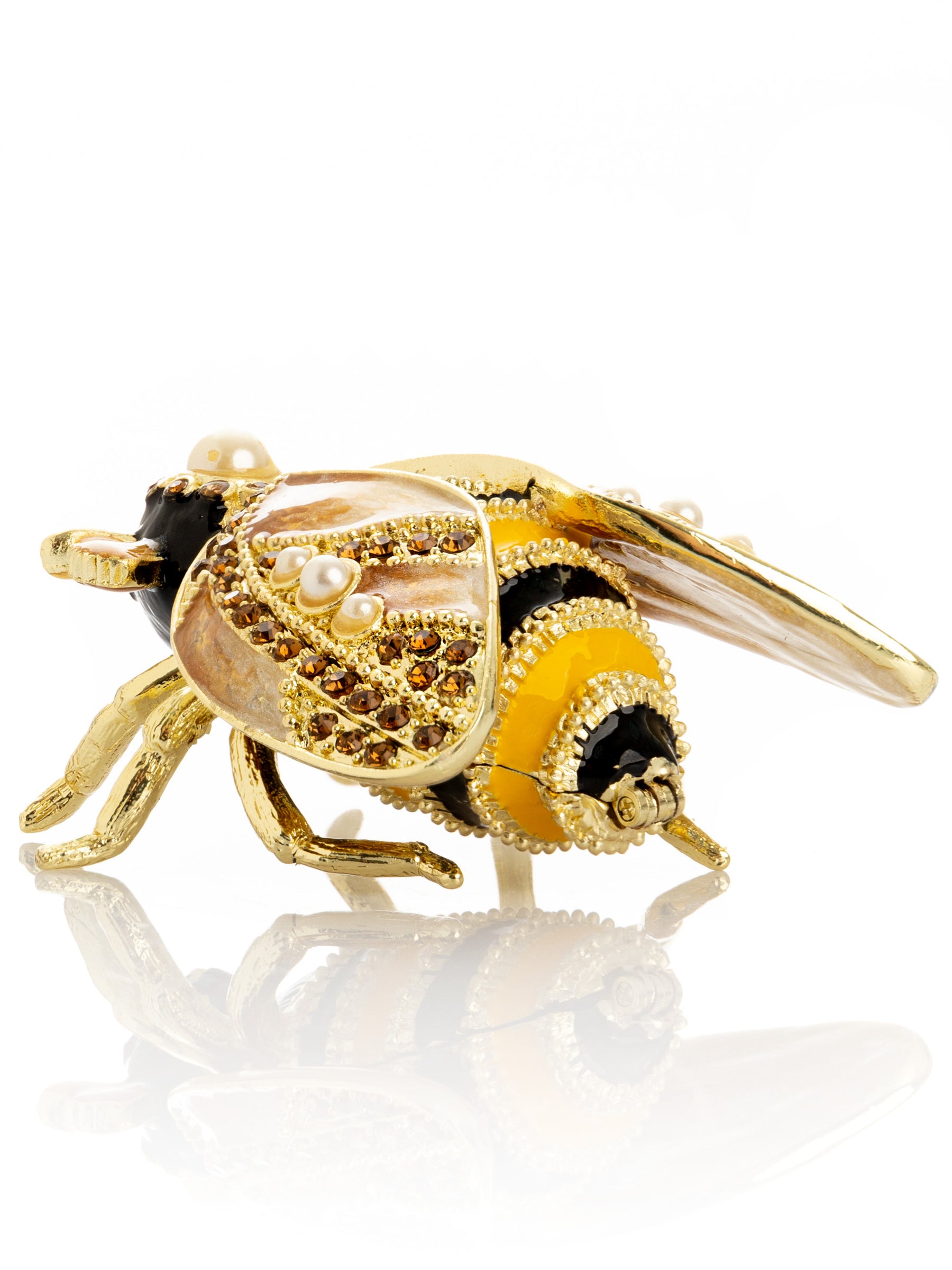 Keren Kopal Gold & Black Enamel Honey Bee Queen Trinket Box