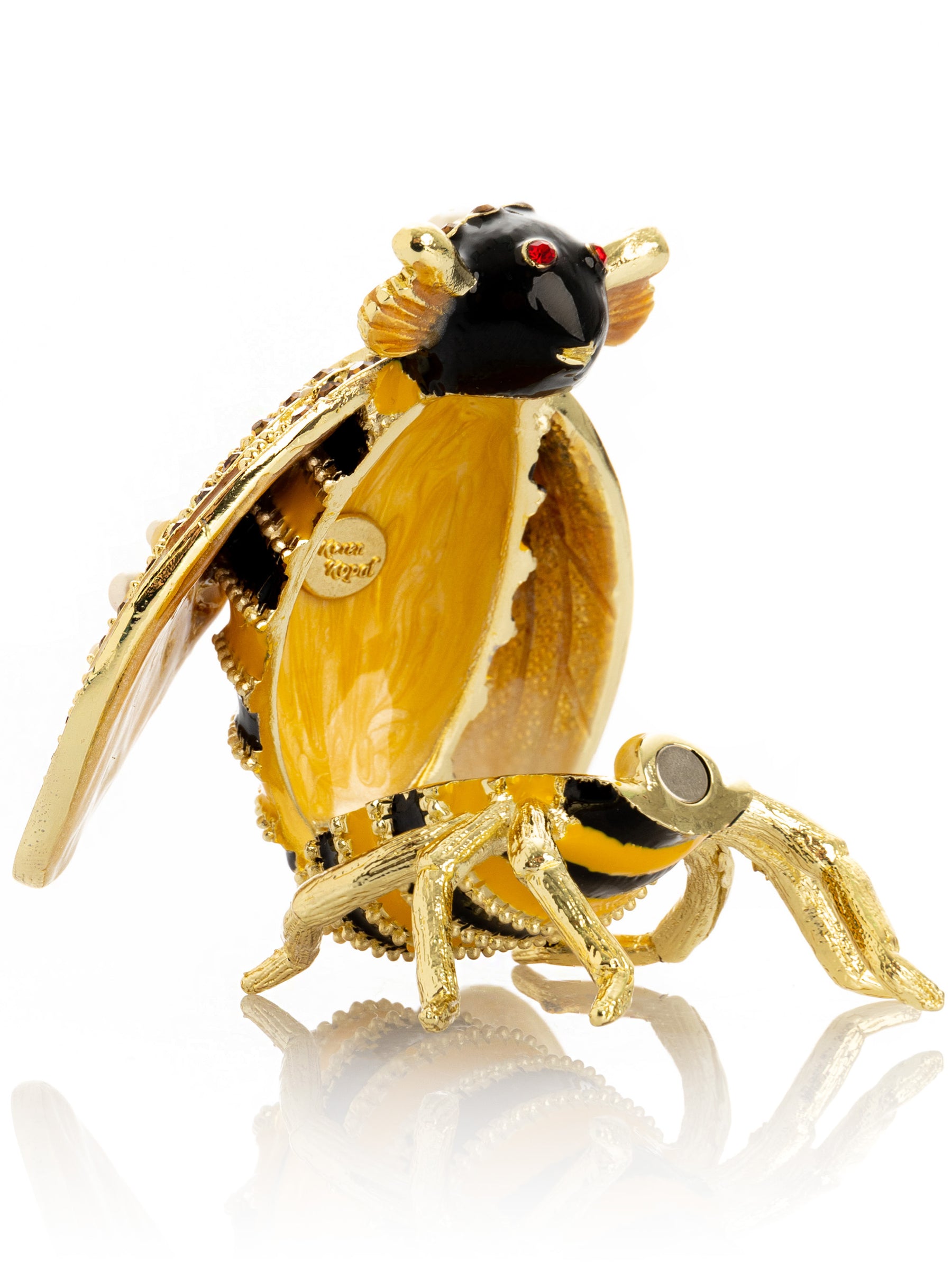 Keren Kopal Gold & Black Enamel Honey Bee Queen Trinket Box