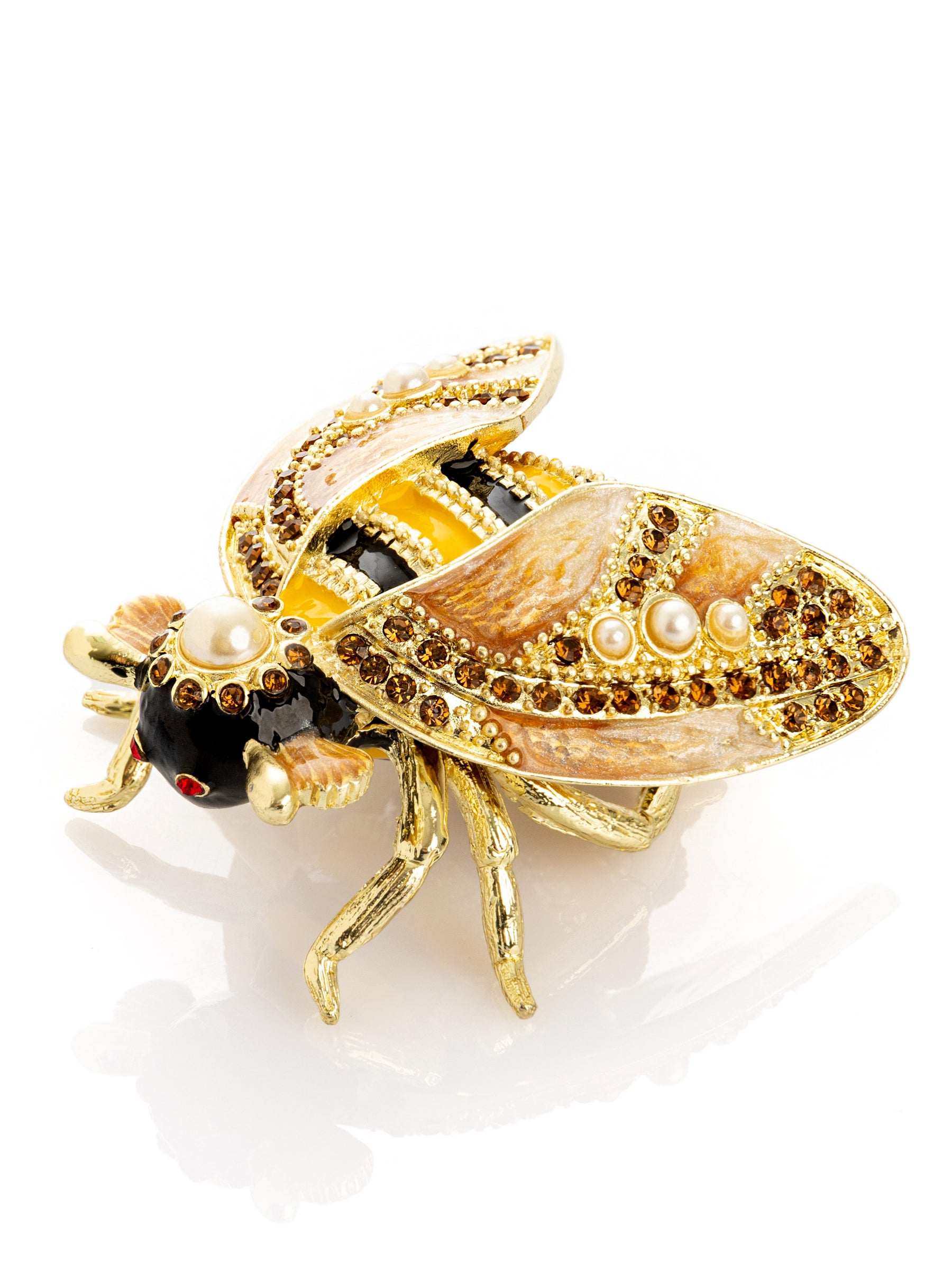 Keren Kopal Gold & Black Enamel Honey Bee Queen Trinket Box