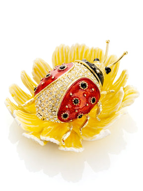 Keren Kopal Ladybug on Flower Jeweled Trinket Box