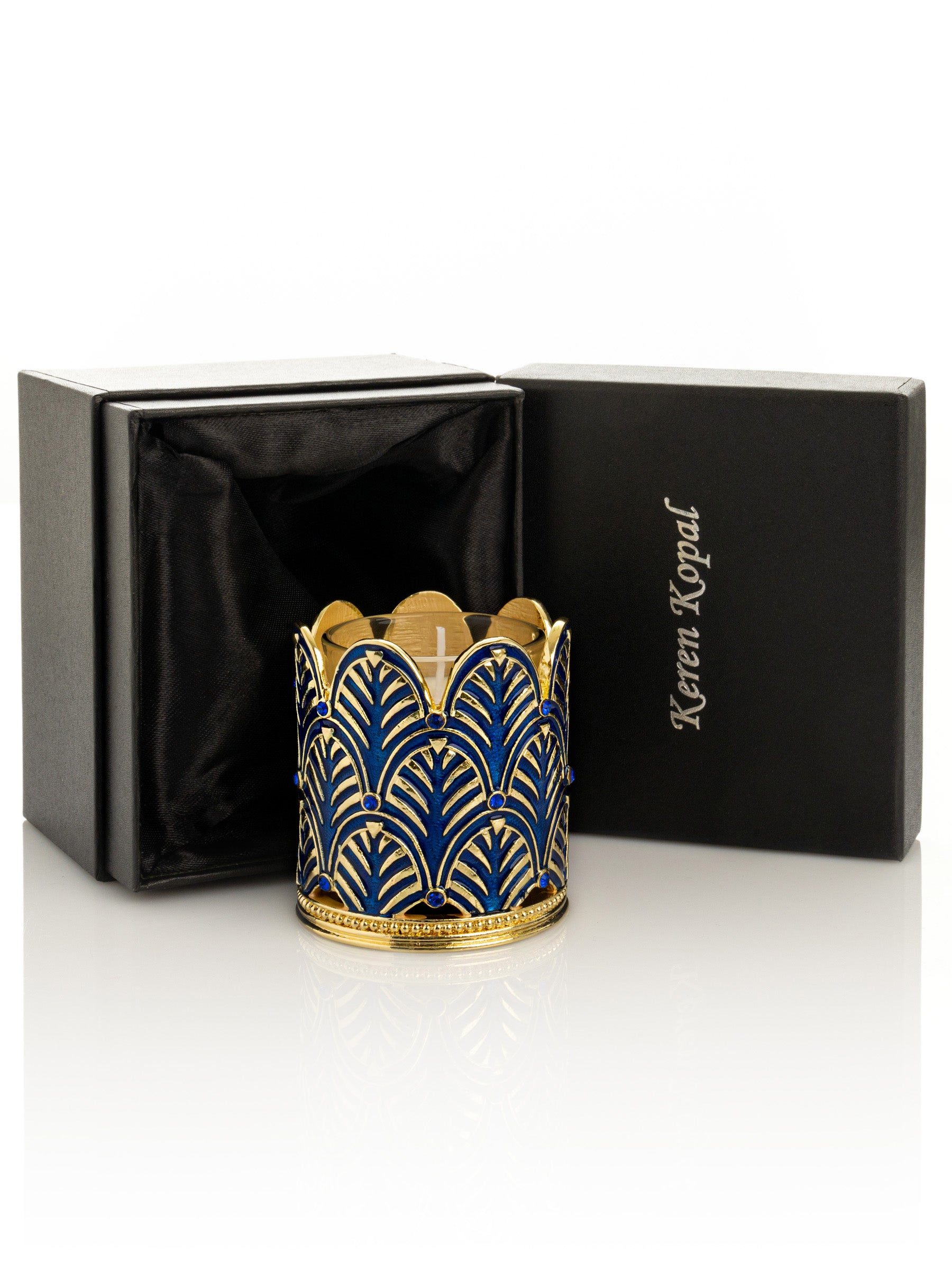 Keren Kopal Blue Decorated Candle Holder