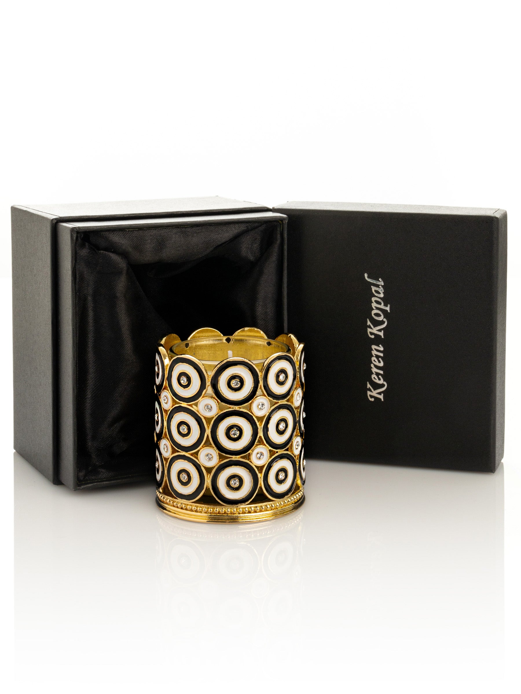 Keren Kopal Golden Decorated Candle Holder with Circles Pattern