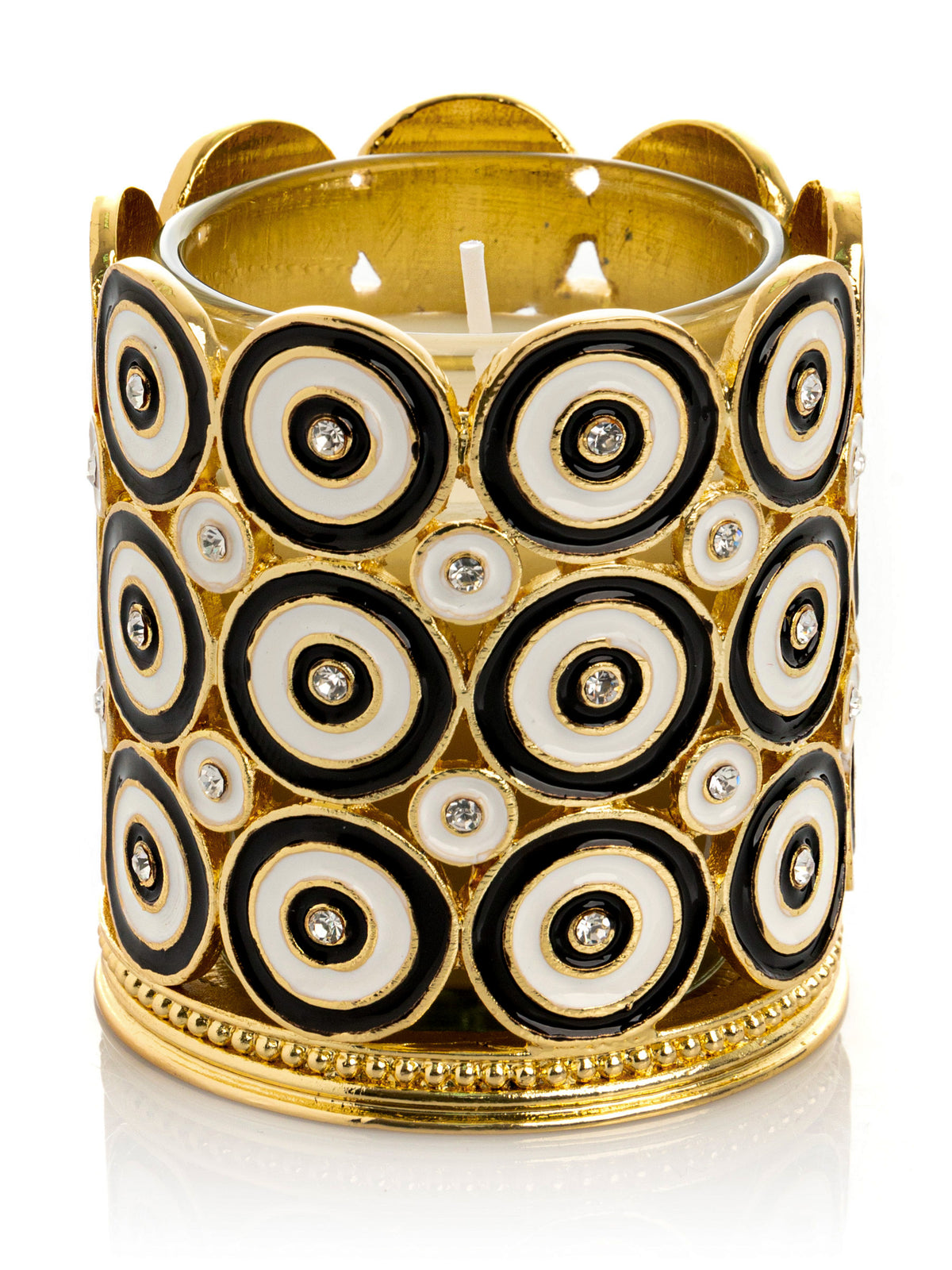 Keren Kopal Golden Decorated Candle Holder with Circles Pattern