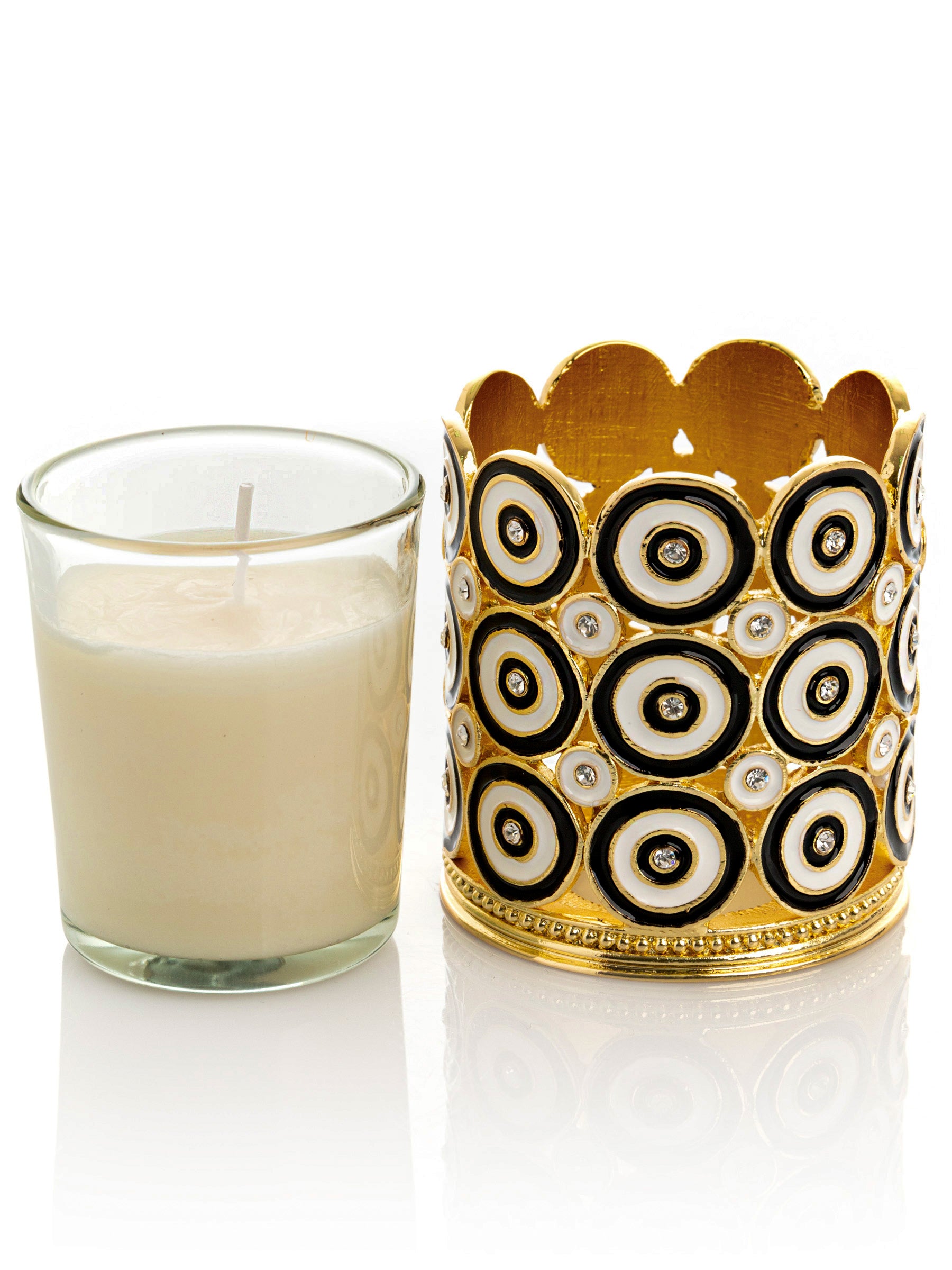 Keren Kopal Golden Decorated Candle Holder with Circles Pattern