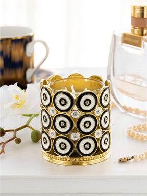 Keren Kopal Golden Decorated Candle Holder with Circles Pattern