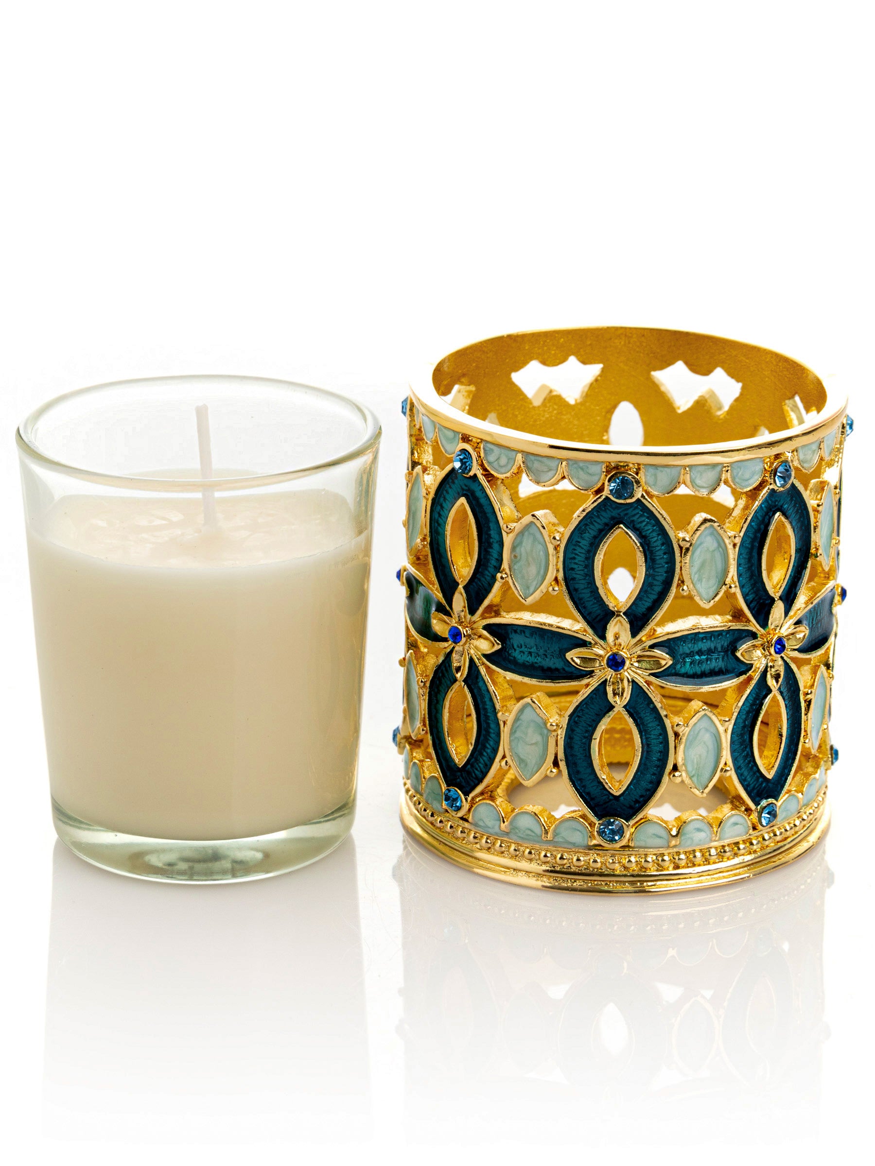 Keren Kopal Golden Blue Decorated Candle Holder