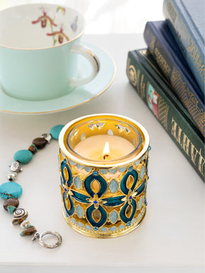 Keren Kopal Golden Blue Decorated Candle Holder