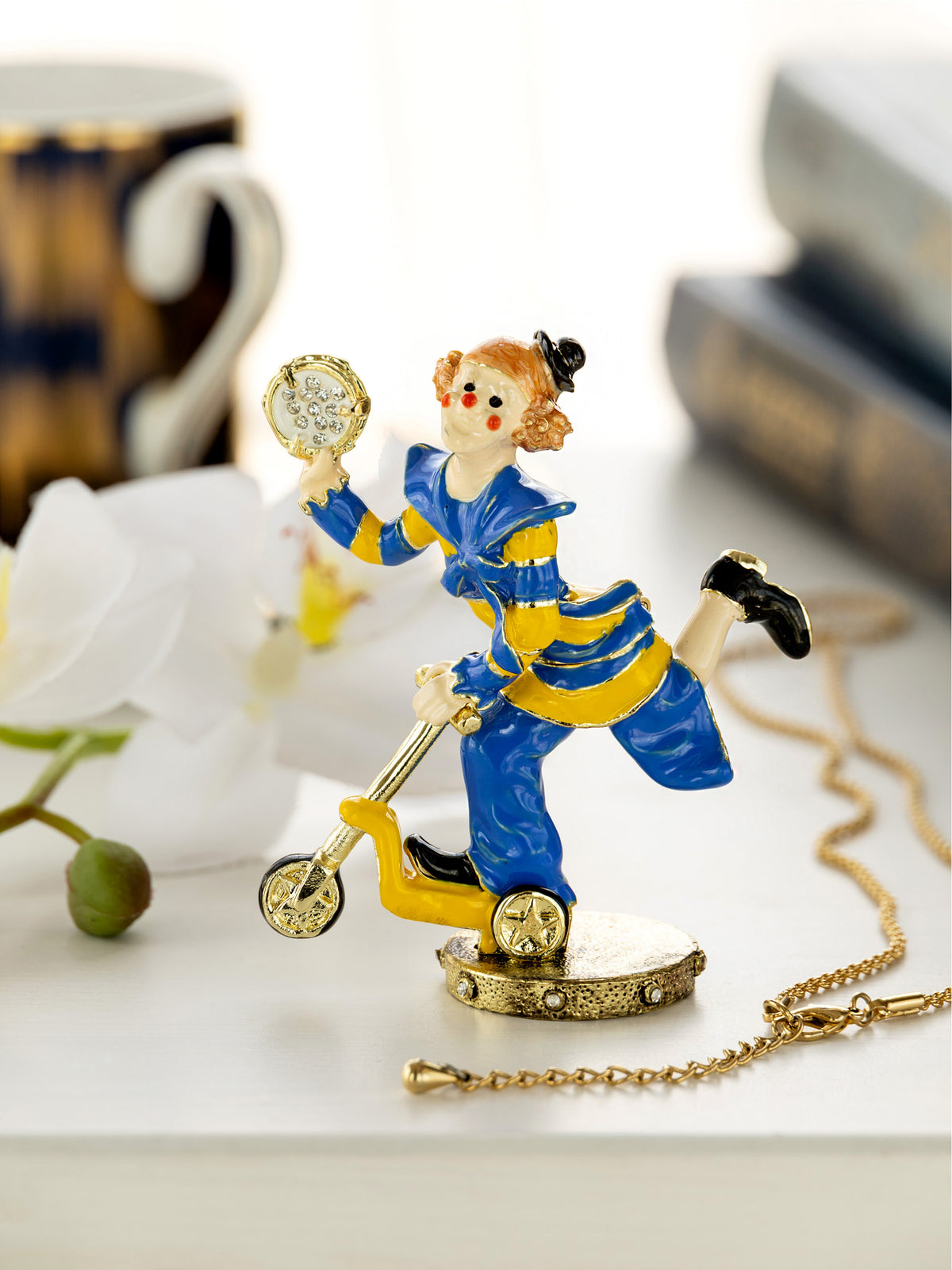 Playful Circus Clown Riding a Scooter Trinket Box