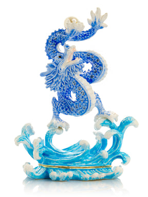 Blue Chinese Dragon on Ocean sea waves water