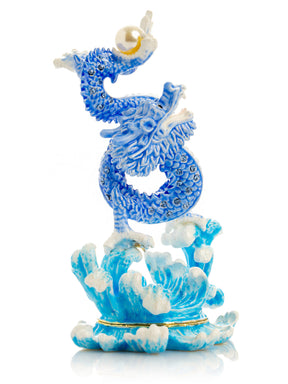 Blue Chinese Dragon on Ocean sea waves water