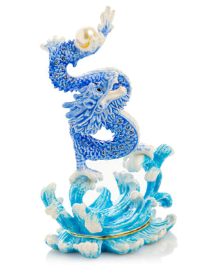 Blue Chinese Dragon on Ocean sea waves water