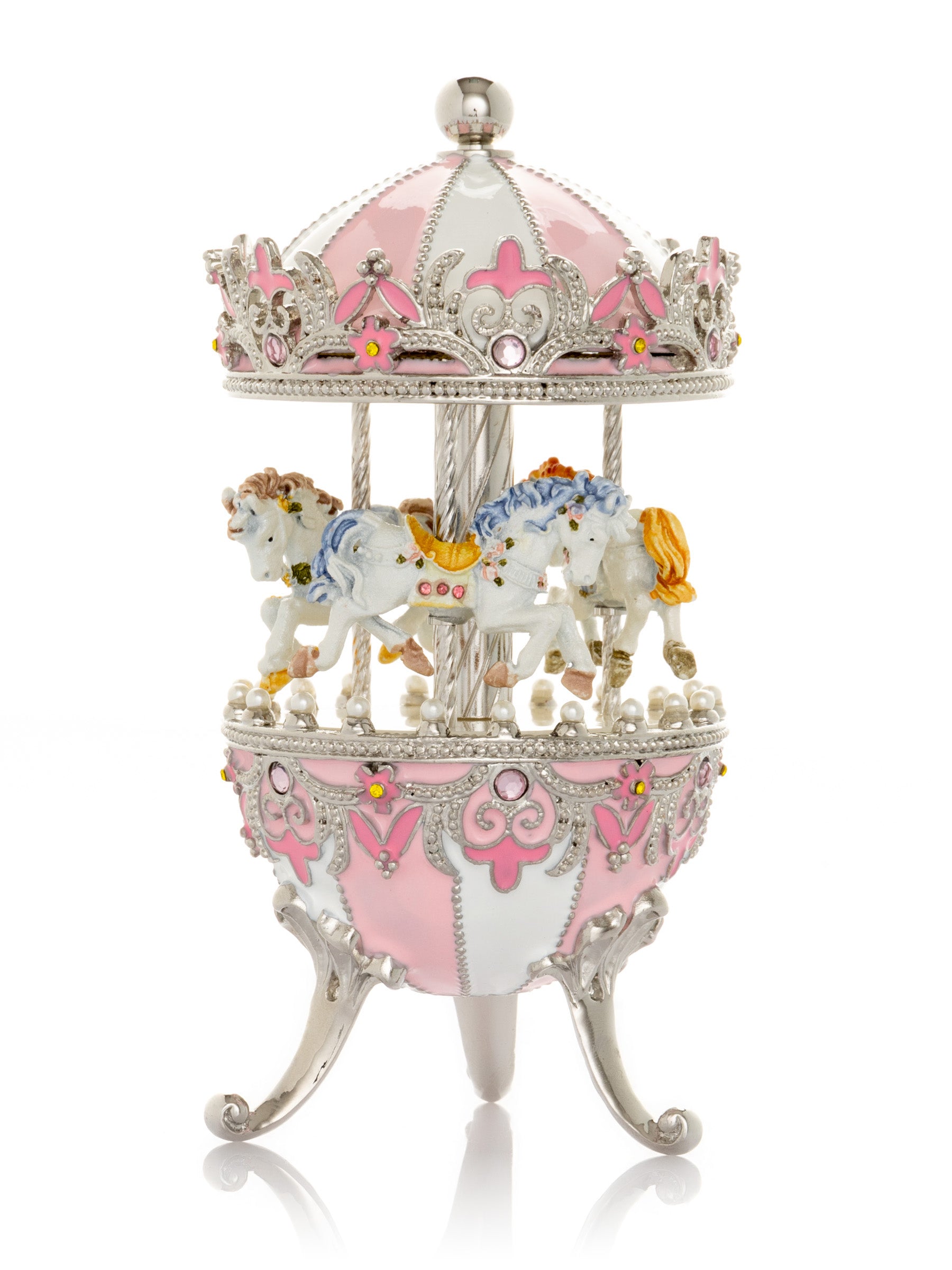 Keren Kopal Pink Faberge Egg with Wind up Horse Carousel