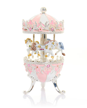 Oeuf Fabergé rose avec carrousel à chevaux à remonter
