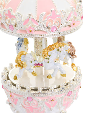 Oeuf Fabergé rose avec carrousel à chevaux à remonter