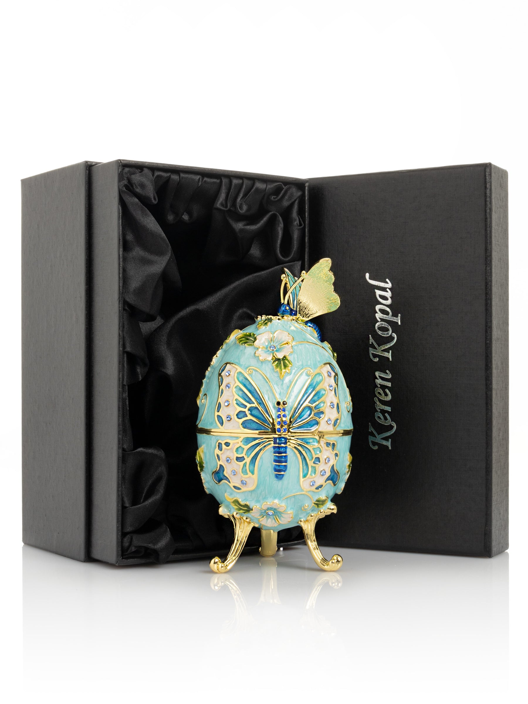 Turquoise Faberge Egg with Flowers and Butterfly