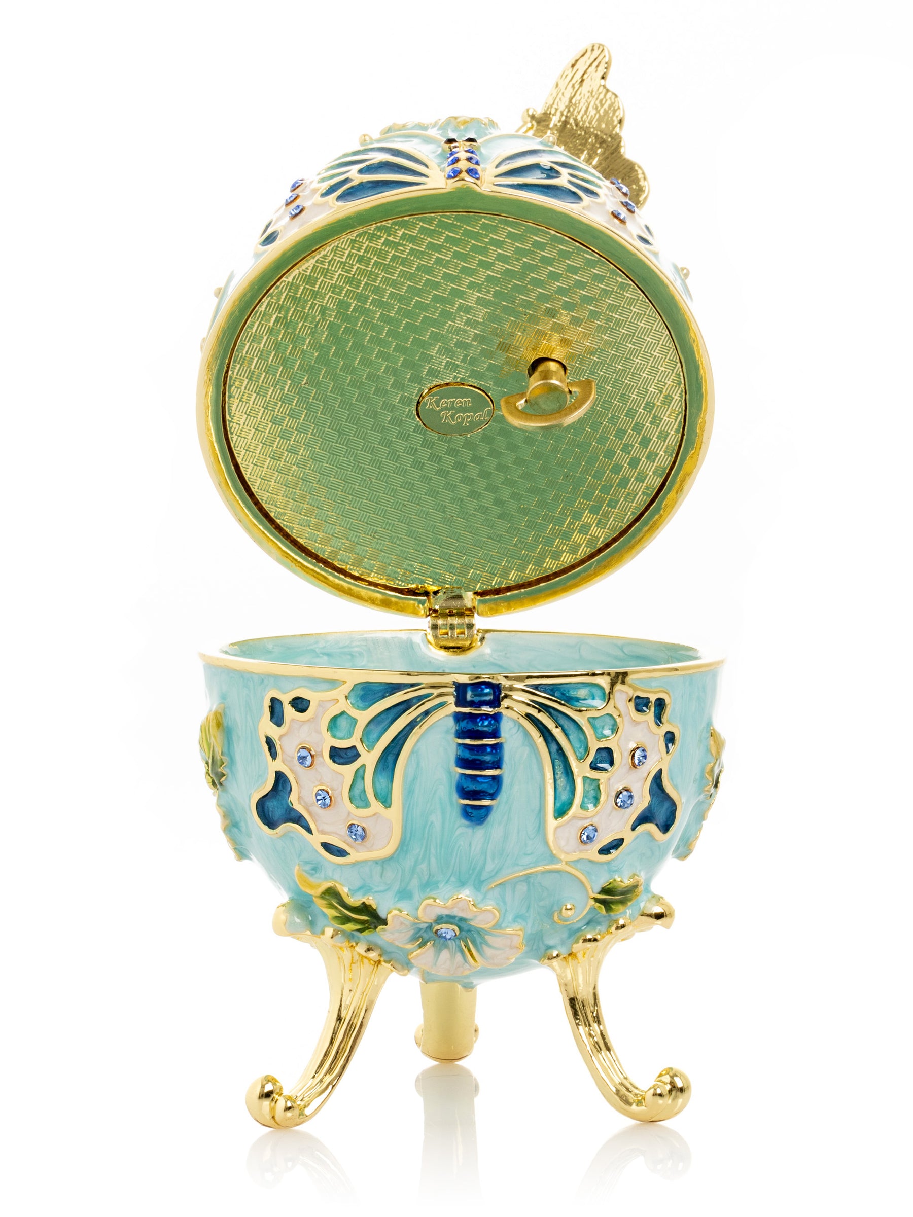 Turquoise Faberge Egg with Flowers and Butterfly