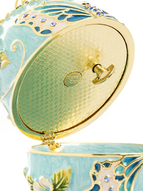 Turquoise Faberge Egg with Flowers and Butterfly