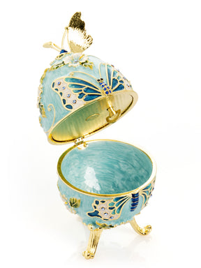 Turquoise Faberge Egg with Flowers and Butterfly