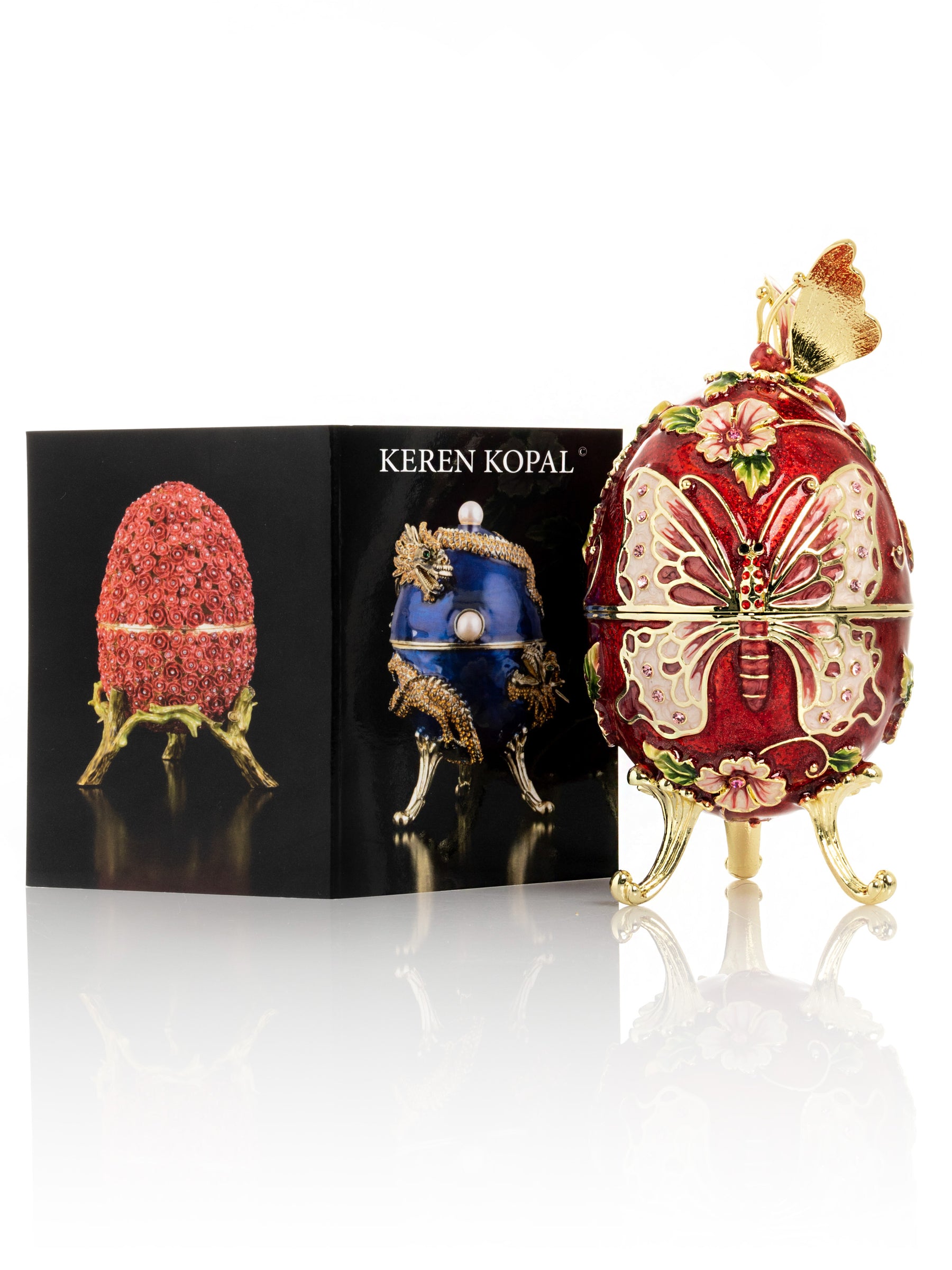 Red Faberge Egg with Flowers and Butterfly