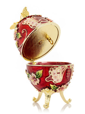 Red Faberge Egg with Flowers and Butterfly