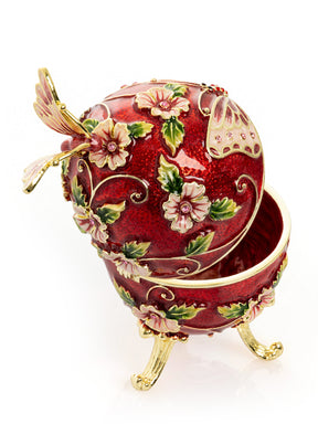 Red Faberge Egg with Flowers and Butterfly