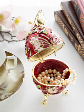 Keren Kopal Red Faberge Egg with Flowers and Butterfly
