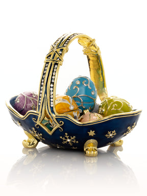 Keren Kopal Blue Basket Carring Small Faberge Eggs