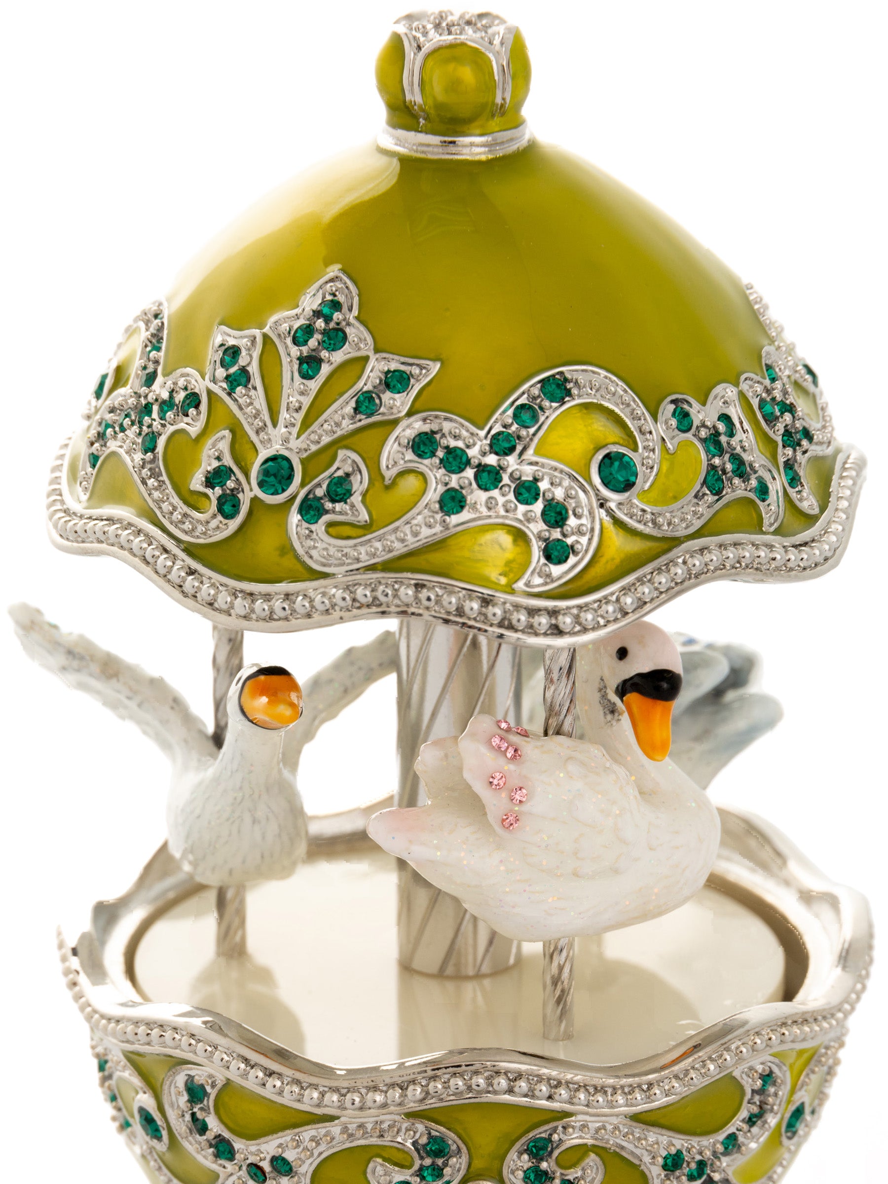 Green Wind Up Carousel with White Swans