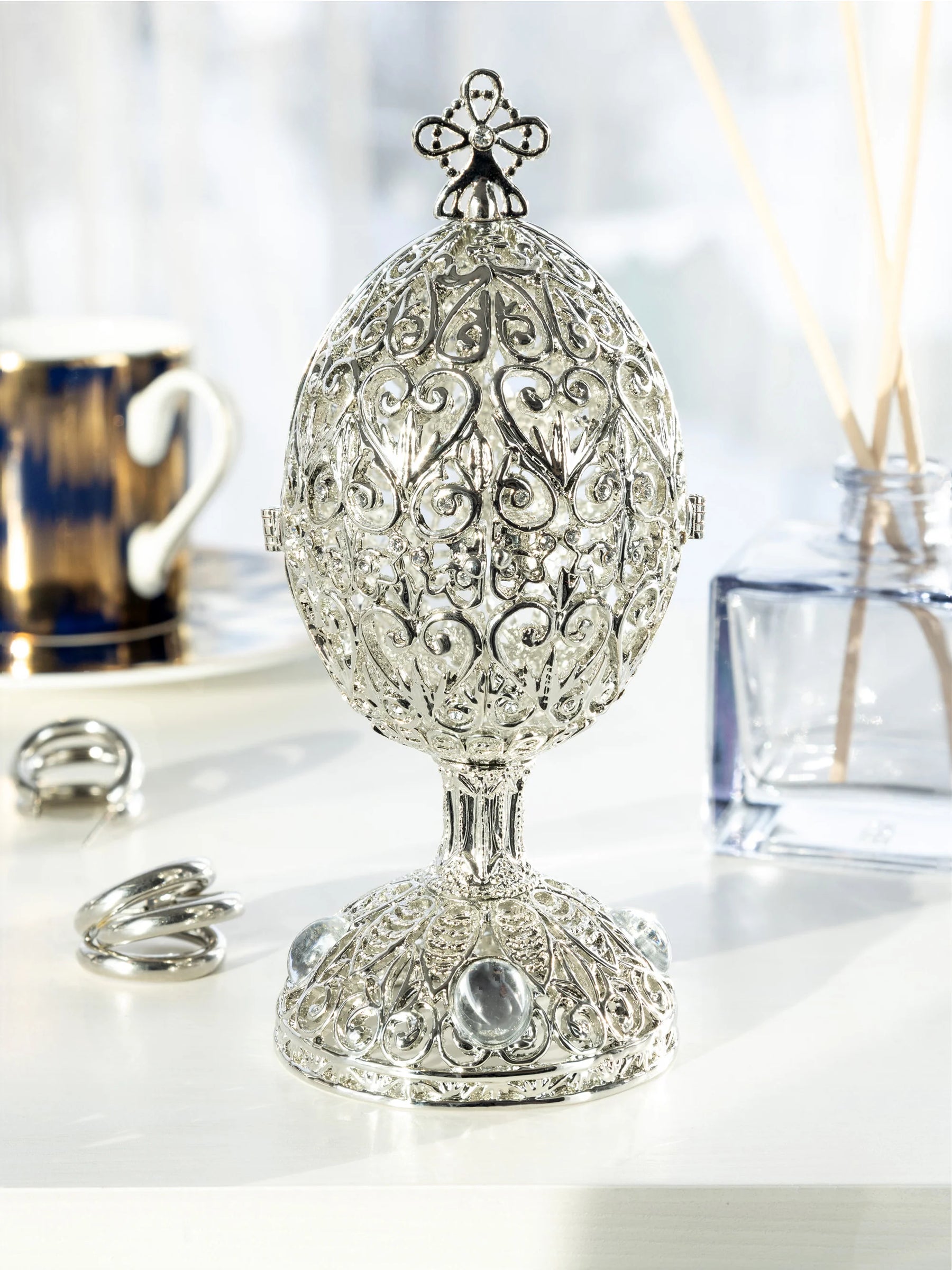 Keren Kopal Silver Easter Egg with Ferris Wheel Surprise Inside