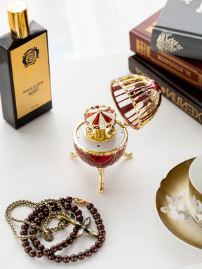 Keren Kopal Red Faberge Egg with Horse Carousel Surprise Inside