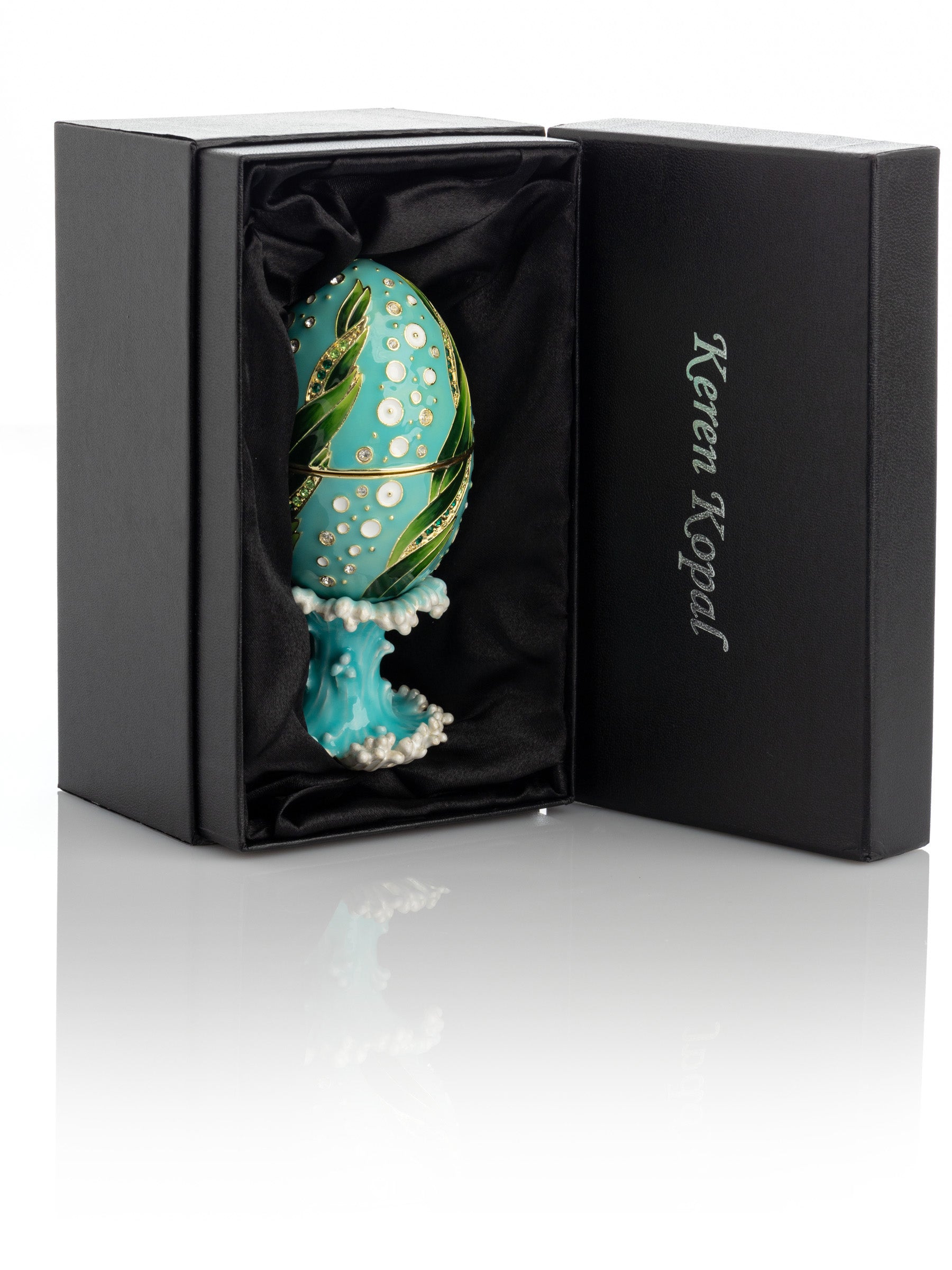 Turquoise Faberge Egg with 2 Frogs Surprise Inside