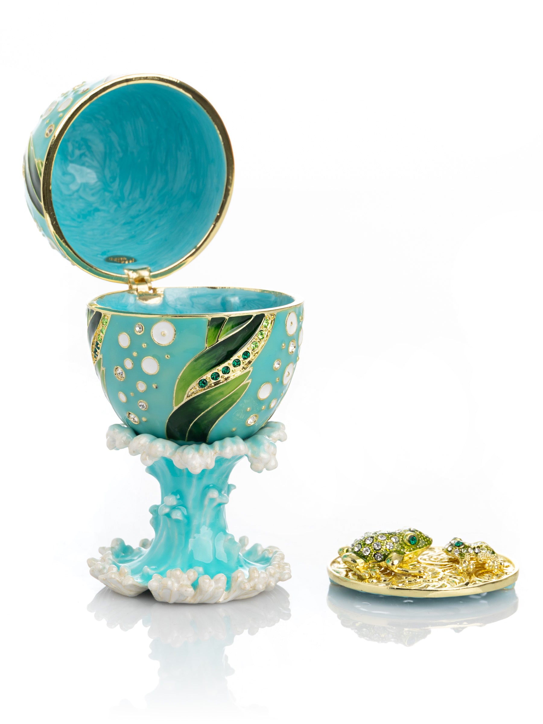 Turquoise Faberge Egg with 2 Frogs Surprise Inside