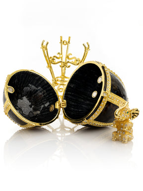 Black & Gold Egg with a Gold crystals Elephant