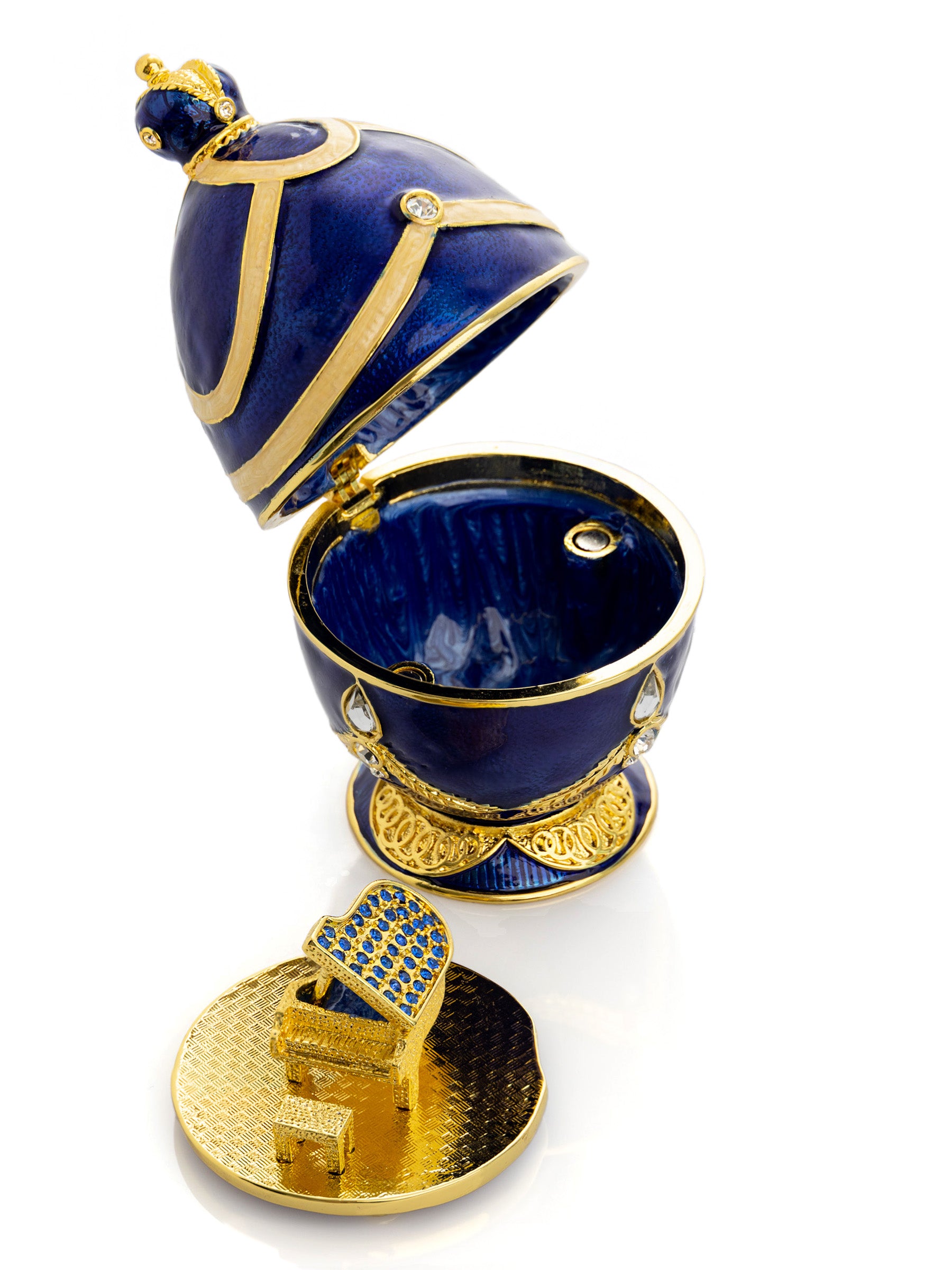 Blue Faberge Egg with Golden Piano Surprise