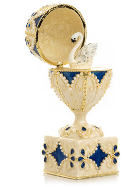 Keren Kopal Pearl Beige Faberge Egg with Swan Hidden compartment