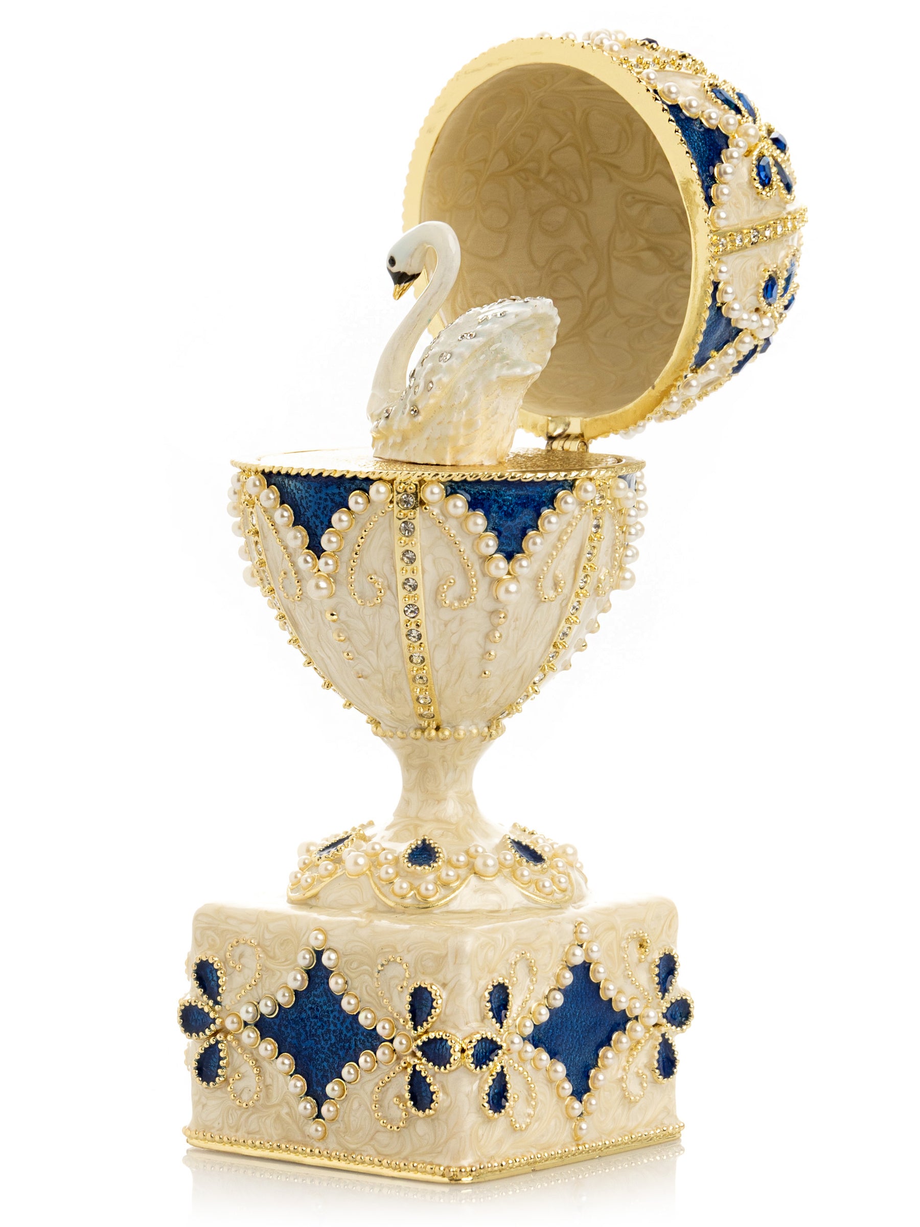 Keren Kopal Pearl Beige Faberge Egg with Swan Hidden compartment