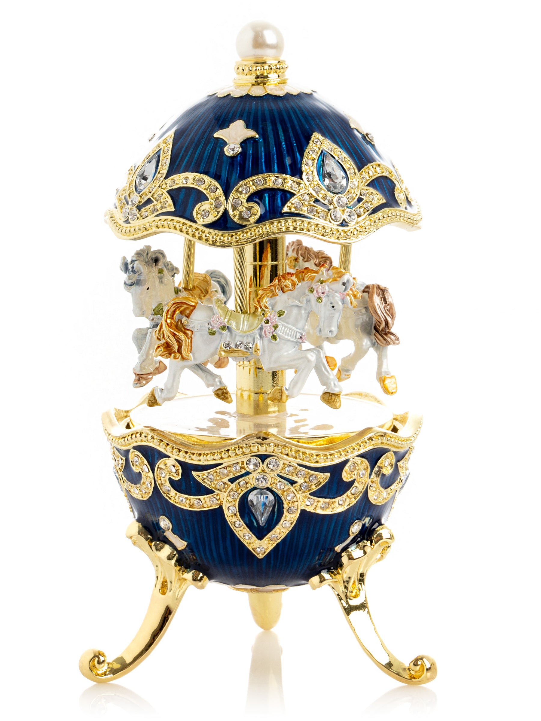 Keren Kopal Blue Wind up Horse Carousel Faberge Egg