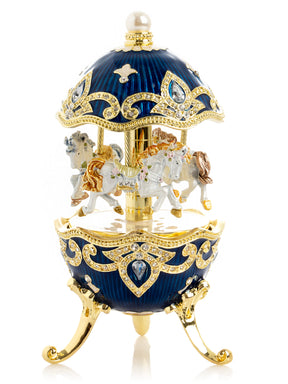 Keren Kopal Blue Wind up Horse Carousel Faberge Egg