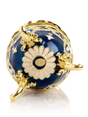 Blaues Faberge-Ei mit Pferdekarussell zum Aufziehen