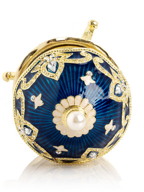 Blaues Faberge-Ei mit Pferdekarussell zum Aufziehen