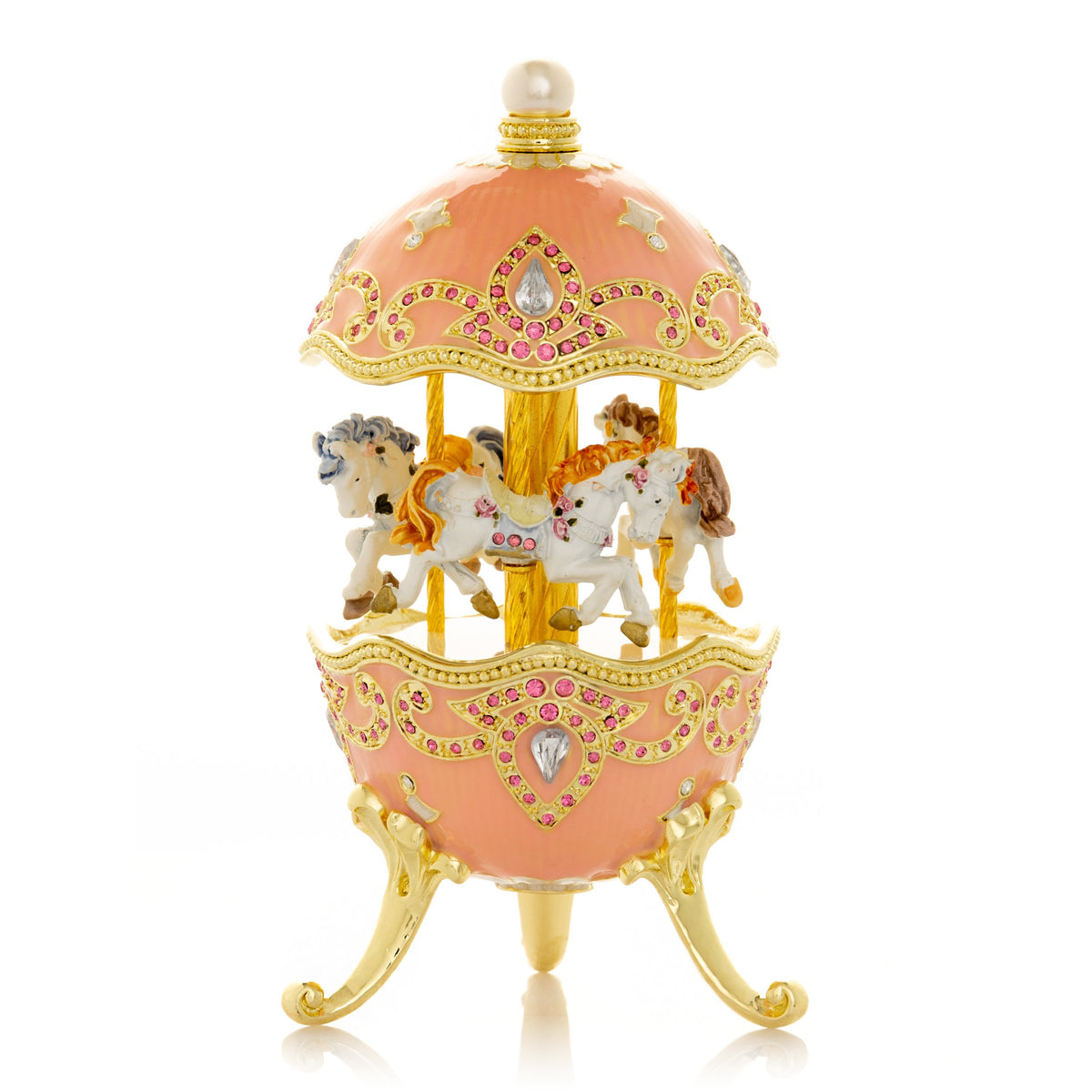 Oeuf de Fabergé rose avec carrousel à chevaux