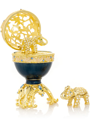 Keren Kopal Golden Blue Faberge Egg with a Golden Elephant