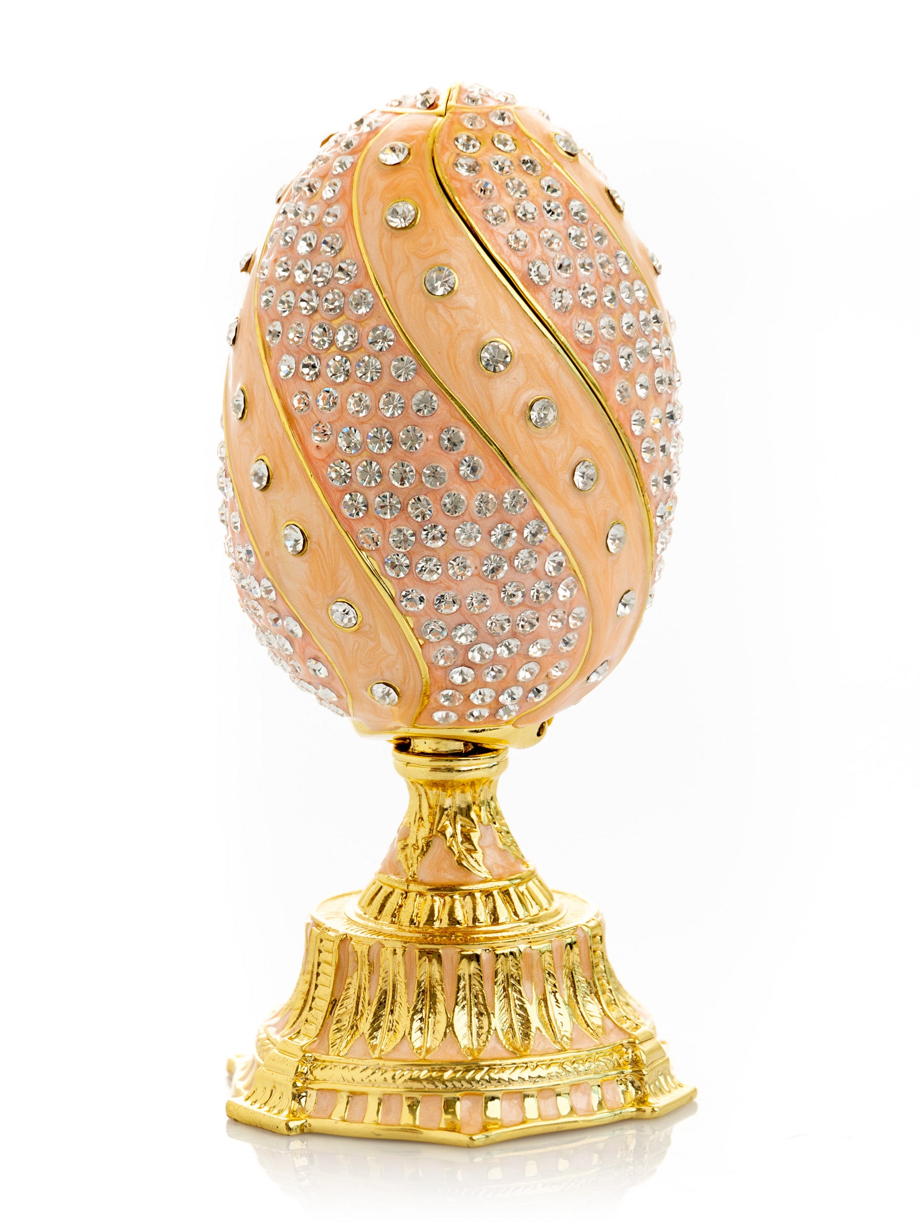 spiral salmon pink Faberge Egg with flowers bouquet